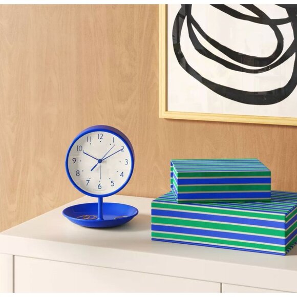 Room Essentials Blue Trinket Tray Alarm Clock Round Design - Picture 6 of 7